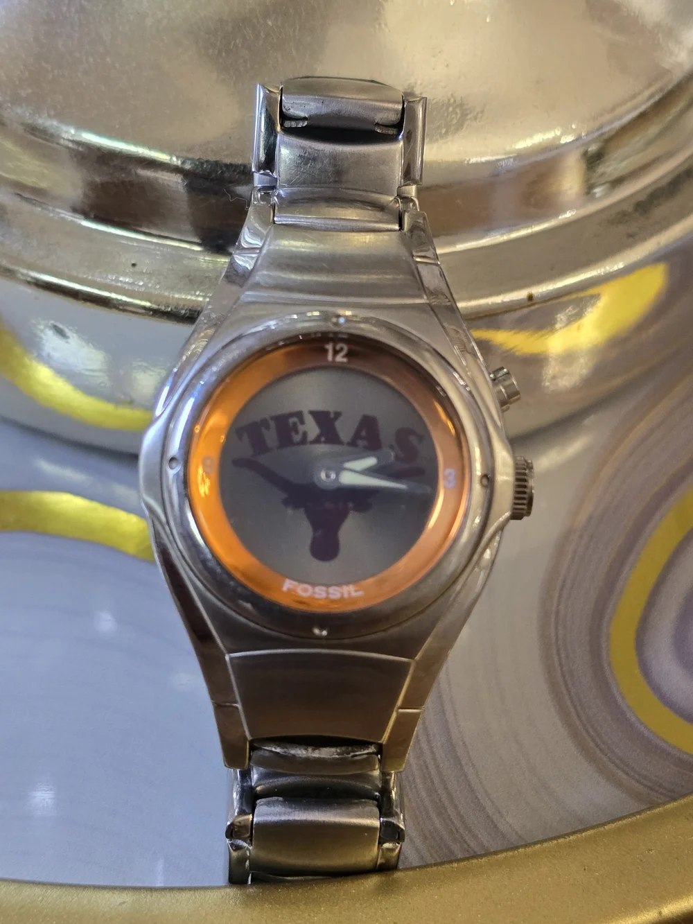 Fossil Texas Longhorns Stainless Steel Watch with Orange Accents